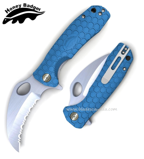 Honey Badger Medium Claw Flipper Folding Knife, D2 Serrated, FRN Blue, HB1128